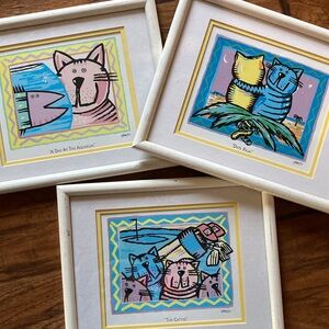 Vintage HUESSO cat art x3 Date Palm, The Catties, A Day at the Aquarium